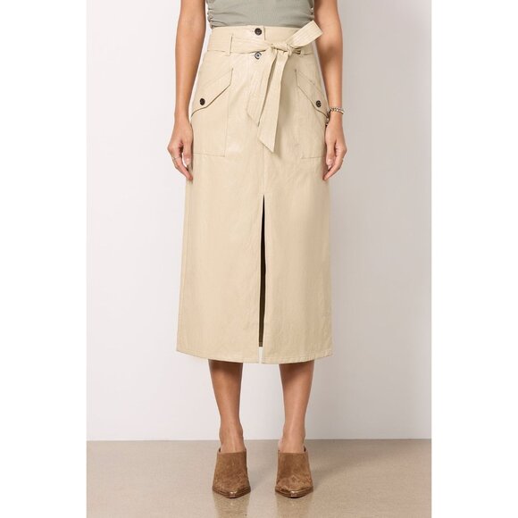 Rails Dresses & Skirts - Rails Edem Dune Beige Faux Leather Cotton Blend Button Fly Midi Straight Skirt S